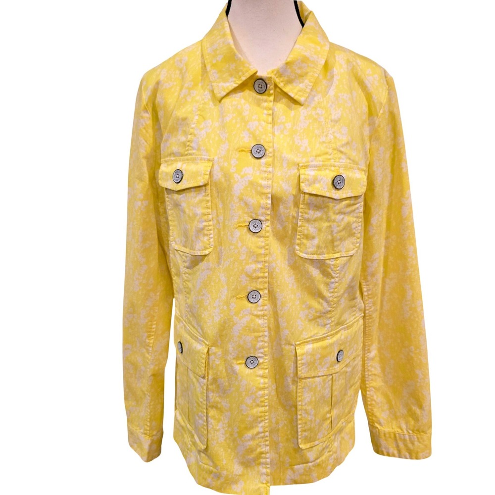 Cabi Field Of Daisies Yellow Floral Utility Jacket Womens Large Style 5160
